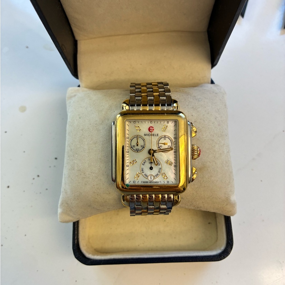 Michele Deco Chronograph Date .05 Carat Real Diamonds Womens Watch MWW06A000779